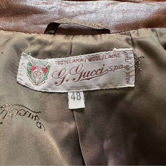 Vintage Gucci Wool blazer Leather Trim 48 Dolman Sleeve - Picture 8 of 15